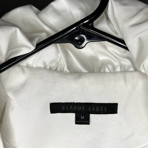 Blaque Label Zip Front Belted Bubble Cuff Collared Ivory Jacket Medium - Picture 8 of 12